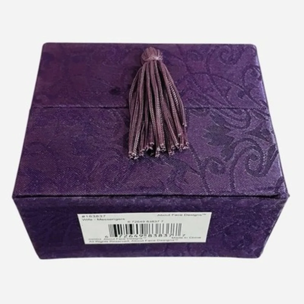 Elegant Clear Glass Rose Figurine Gold Leaf Accents Purple Velvet Gift Box VG